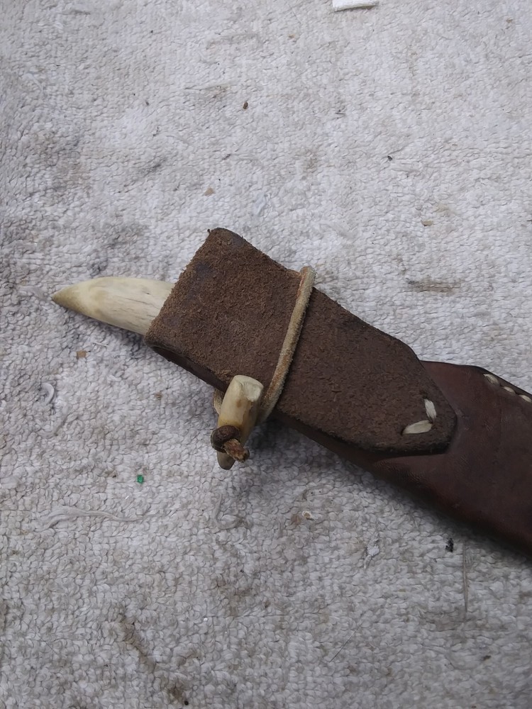 Vintage Custom Fixed Blade Hunting Knife Stag Handle Unknown Maker W/Sheath