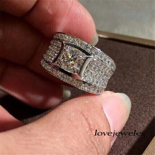 2CT Round Cut VVS1 Diamond Lab-Created Men's Engagement Wedding Ring 925 Silver