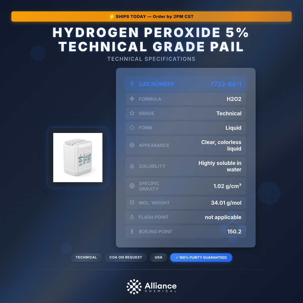 Hydrogen Peroxide 5% Technical Grade - 5 Gallon Pail