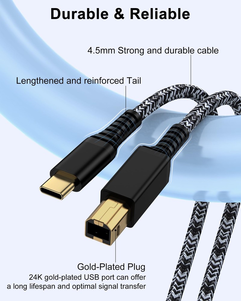 USB C Printer Cable 6Feet, Type B 2.0 to C Scanner 6FT, Black