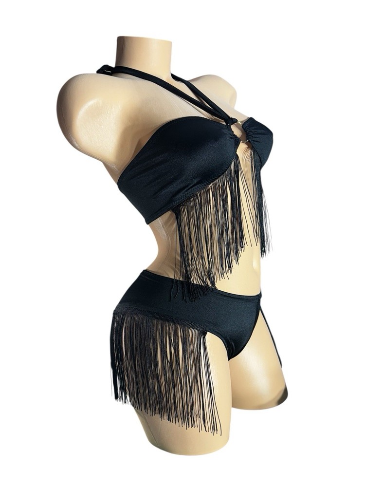Sexy Black Fringe Bikini Set 2 Pc S/M