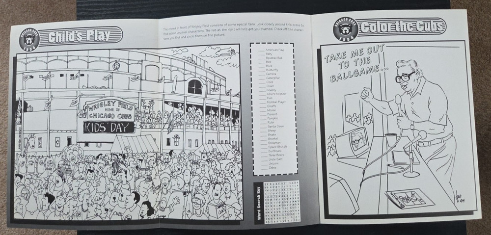 Chicago Cubs 1994 Kidding Around Activity Book