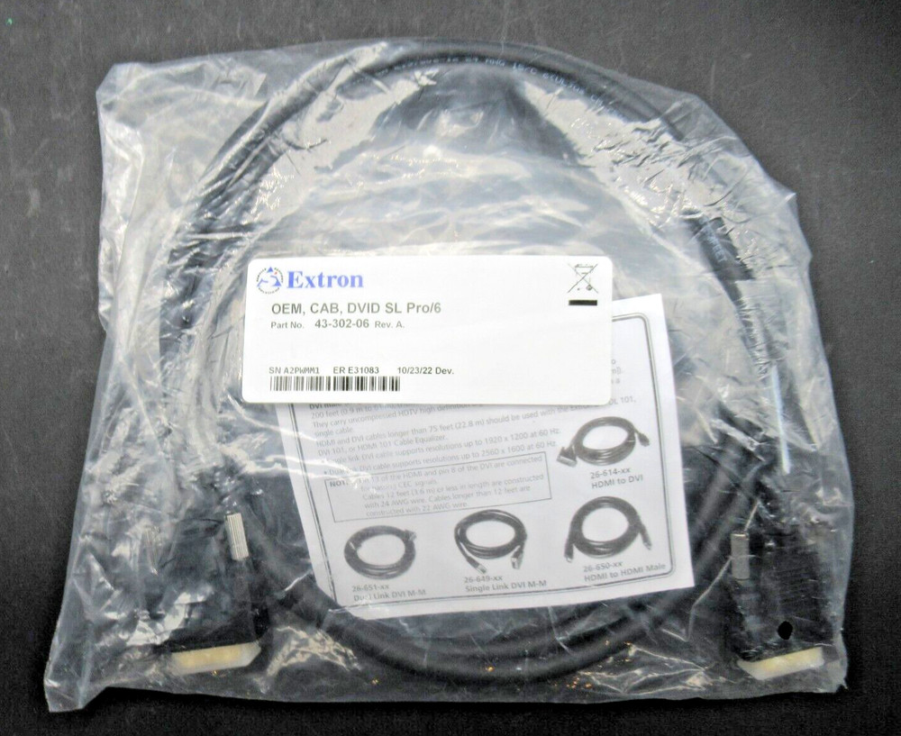 Extron 43-302-06 Cable DVID SL Pro/6 **NEW**