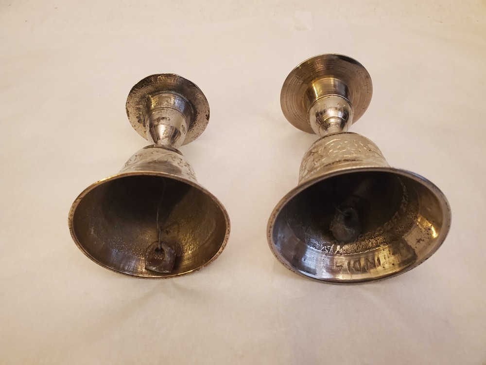 ANTIQUE INDIAN DINNER BELL/CANDLESTIK HOLDERS SET - PRE OWNED