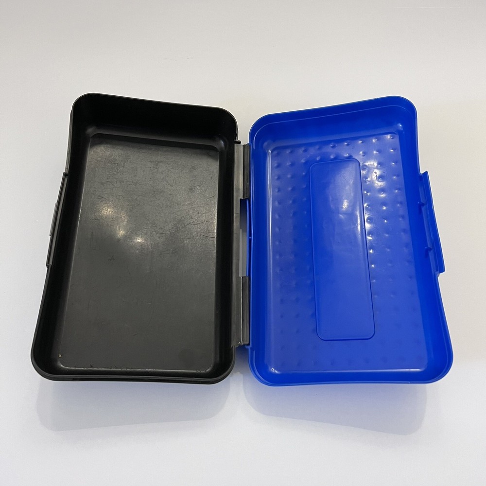 SpaceMaker Pencil Box Blue Top Black Bottom Bumpy Plastic Storage Container 90s