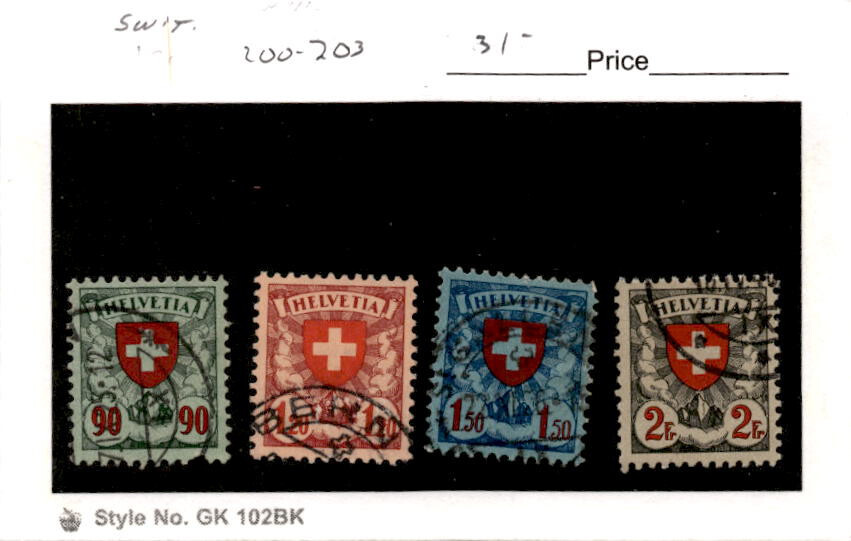 Switzerland, Postage Stamp, #200-203 Used, 1924 Shield Cross (BE)