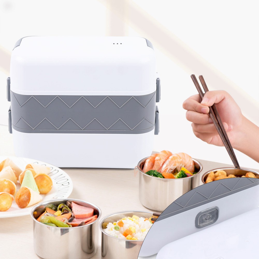 2Layer Portable Electric Heated Lunch Box Mini Microwave Oven Lunch Container
