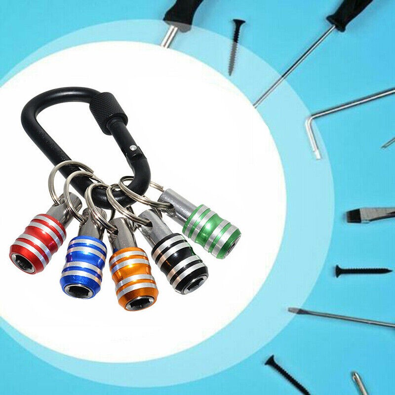 5Pcs 1/4" Hex Shank Quick Release Key Chain Screwdriver Bit Holder Bits Tools