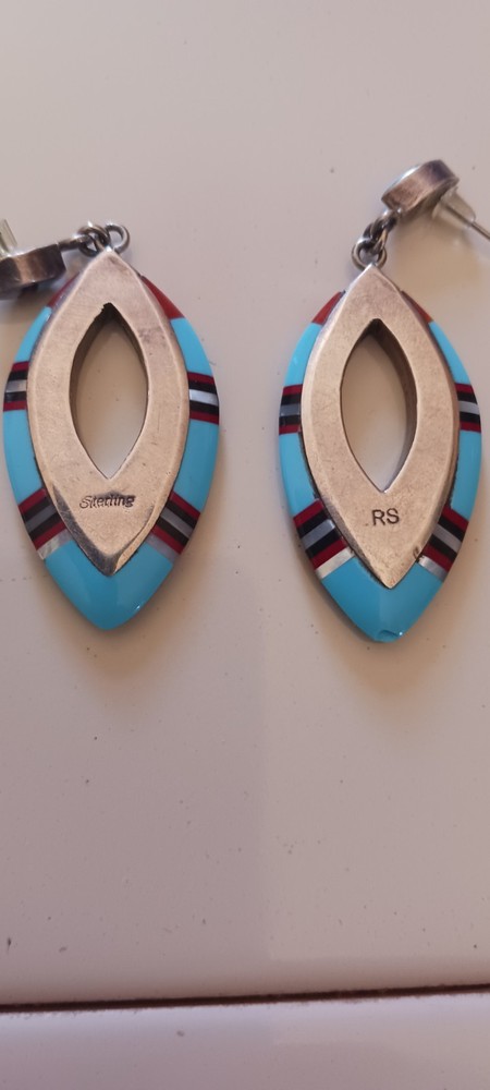 NICE ZUNI INLAY AND STERLING EARRINGS