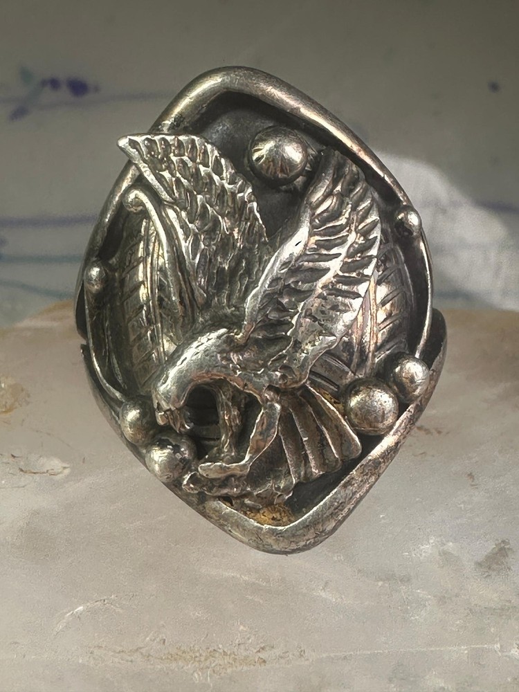 Eagle ring Navajo size 15 sterling silver women men signed LF