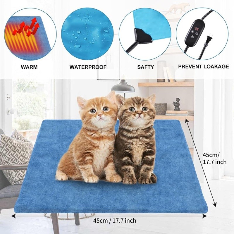 Electric Pet Heating Pad W/ Temperature Control Timer Waterproof Non Skid Bottom