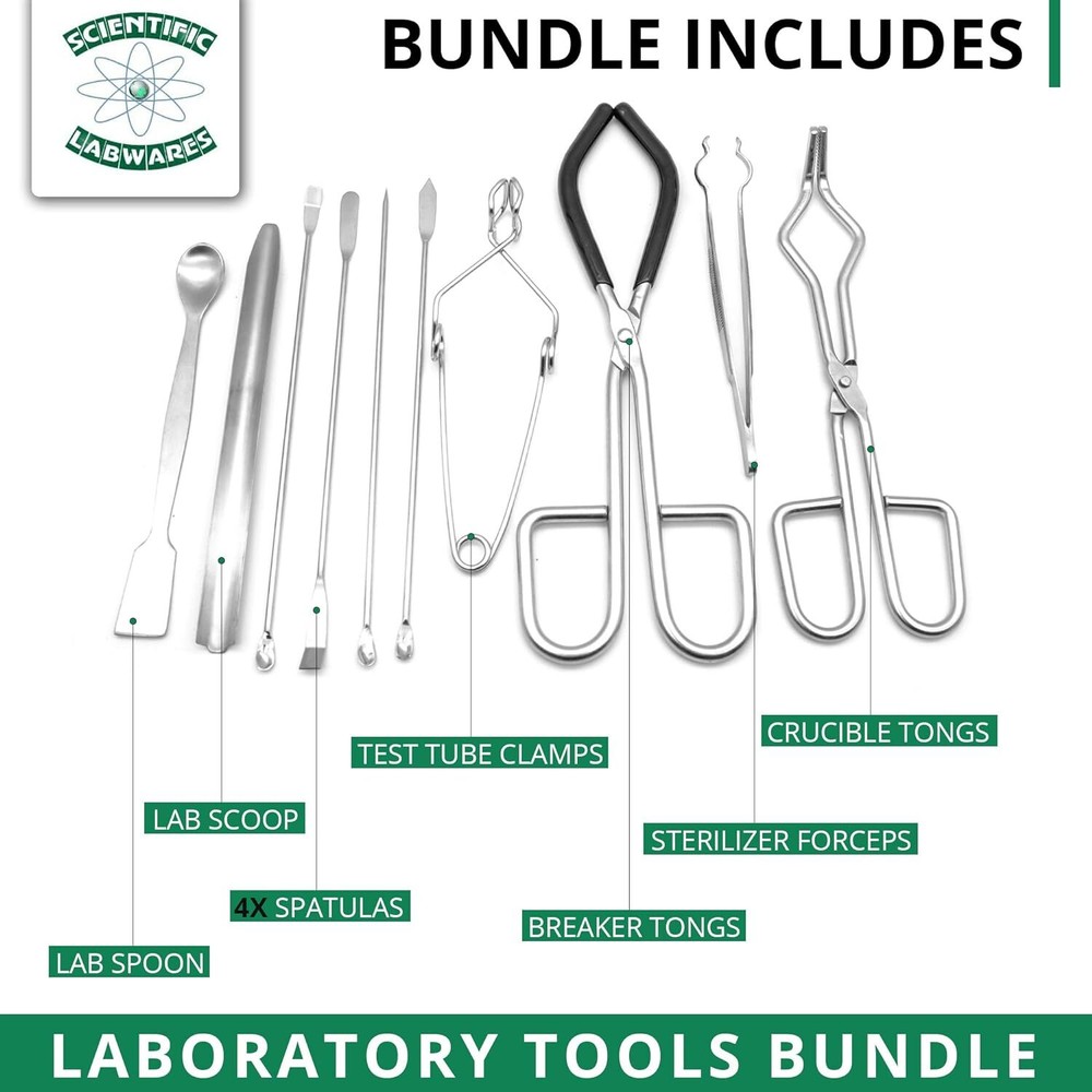 Scientific Labwares Silver Essential Lab Tools Starter Pack Crucible Beaker Tong