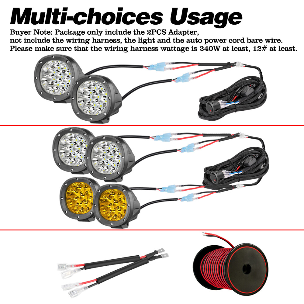 Wiring Harness Adapter Connectors Splitters Dual-Output For LED Light Bar Cube