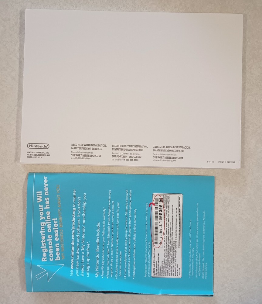 Wii Operations Manual System Setup & Wii Registration Pamphlet