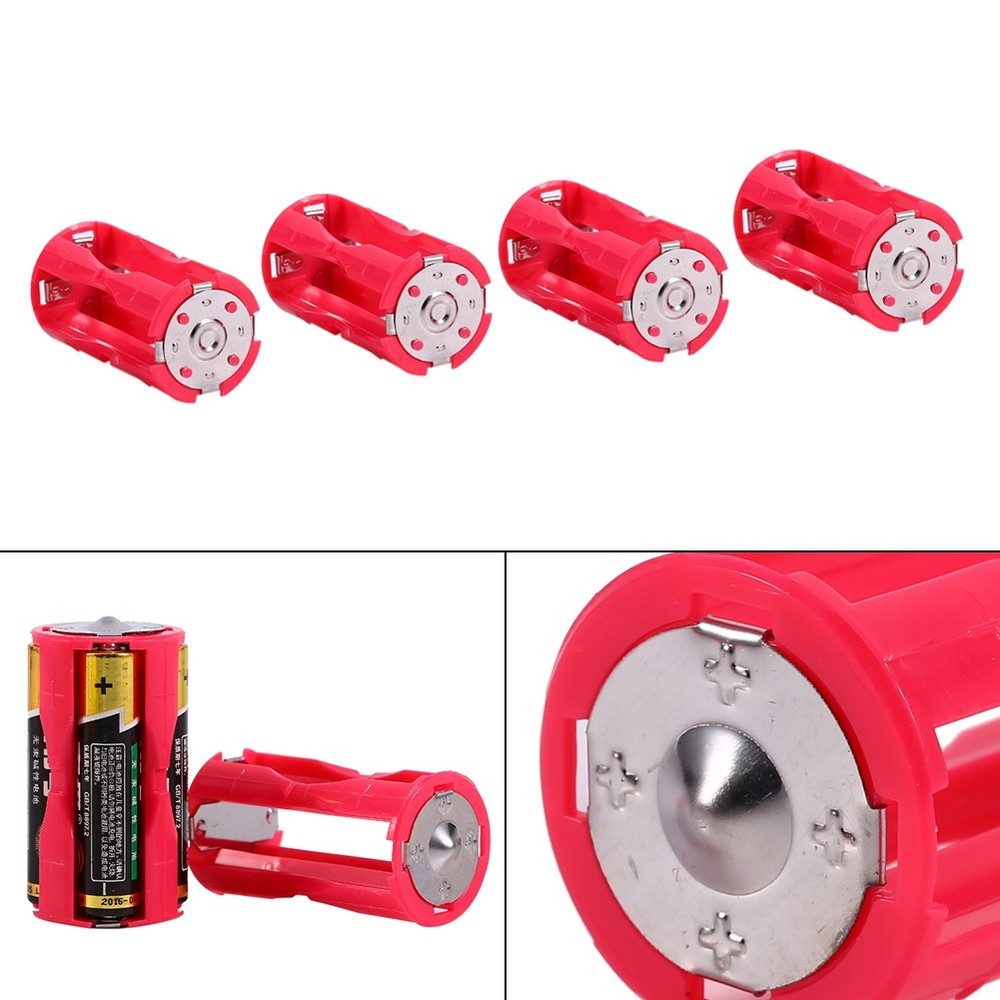 ♡ Red Portable 4pcs 4AAA To C Size Parallel Battery Convertor Adapter Holder