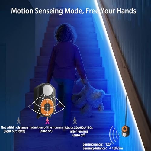 Motion Sensor LED Light Strip Under Bed Lights, RGB 3 Mode Motion 19.68ft