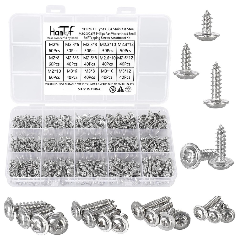 700 Pcs Assorted M2 M3 Phillips Self Tapping Screws