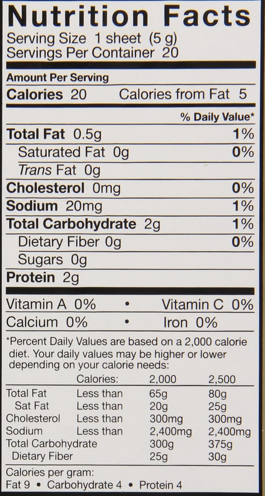 Soy Wrapper Sesame 20 Count Sushi Wrap Alternative 3.5 oz Sheets
