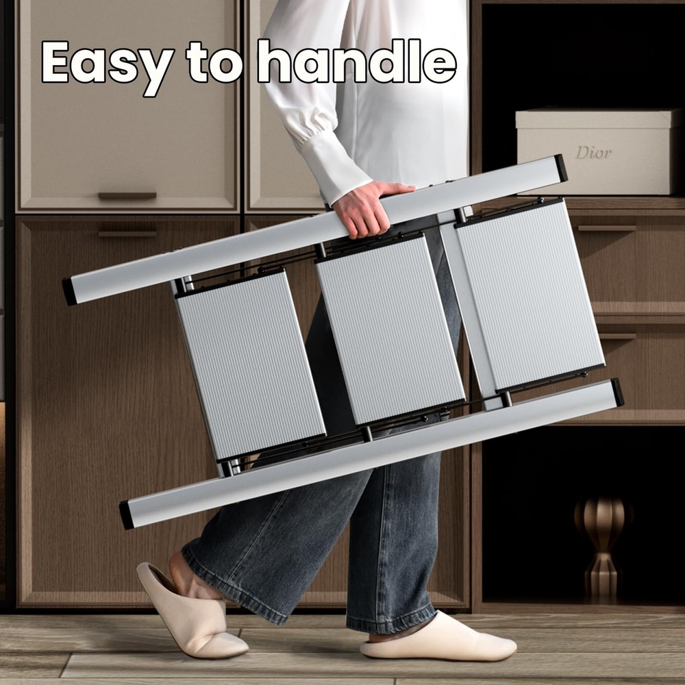 HillhutApex 3 Step Stool, Aluminum Foldable Ladder, 3 Step, Silver