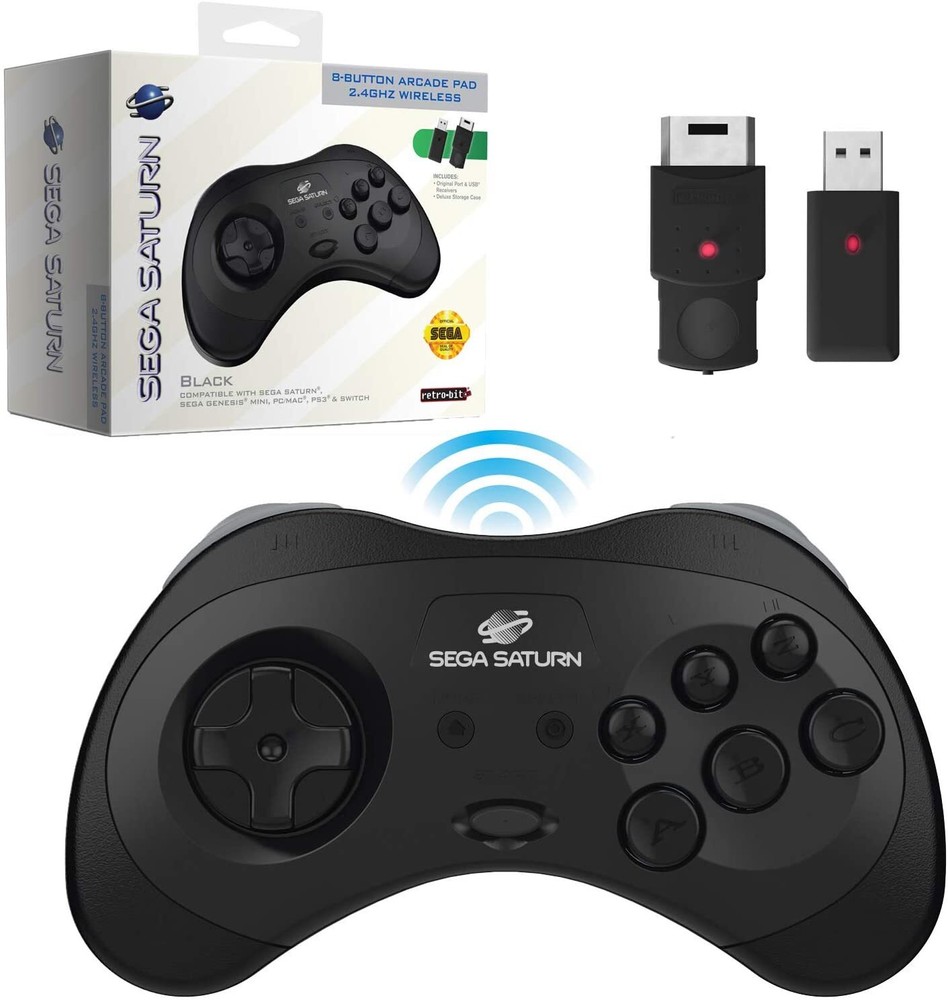 Retro-Bit 2.4 GHz Wireless Controller 8-Button Sega Saturn, Genesis Mini - Black