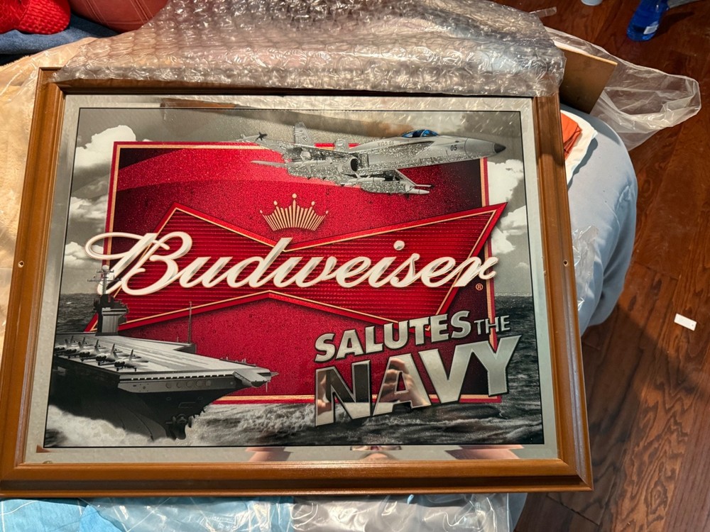 budweiser salutes navy bar mirror