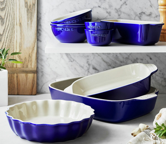 Henckels Ceramic 8 Piece Mixed Bakeware & Serving Set - Blue - NEW