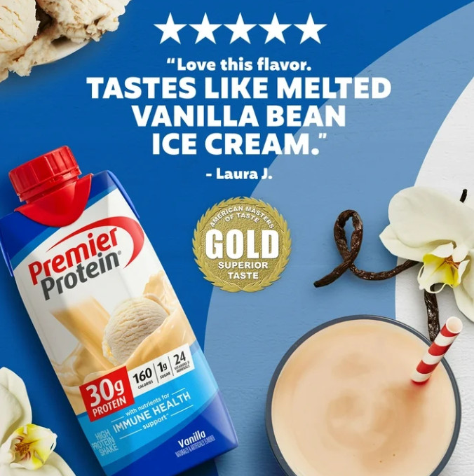 (2 pack) Premier Protein Shake, Vanilla, 30g Protein, 11 fl oz, 12 Ct