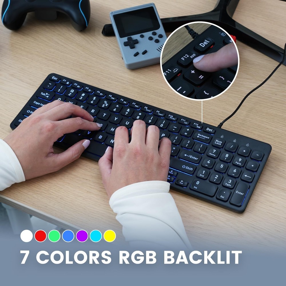 Perixx PERIBOARD-333RGB Wired Backlit USB Keyboard- X Type Scissor Keys - Com...