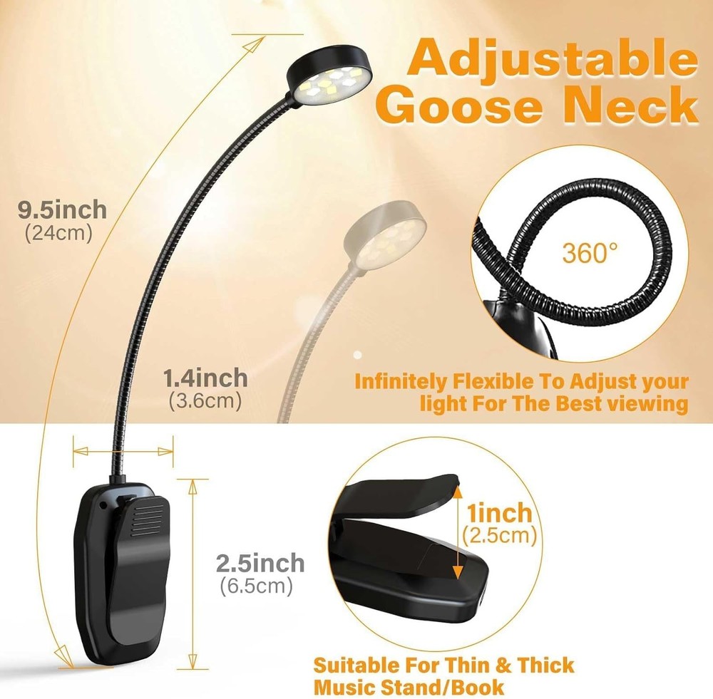 Rechargeable Book Reading Light - Adjustable Brightness, 3 Color Temperatures