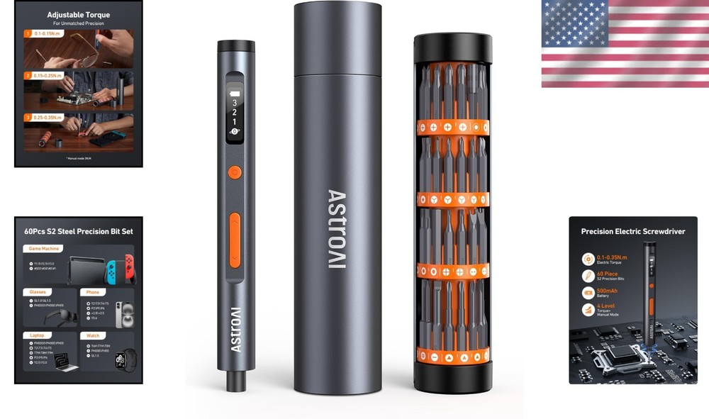 Robust Mini Electric Screwdriver with Fast Charging & LCD Display - 63 Tools