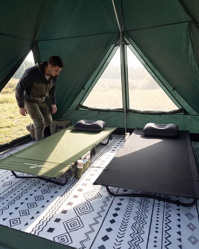 Camping Cot: 31.5’’ Extra Wide Compact Sleeping Cots with Side Pocket - Light...