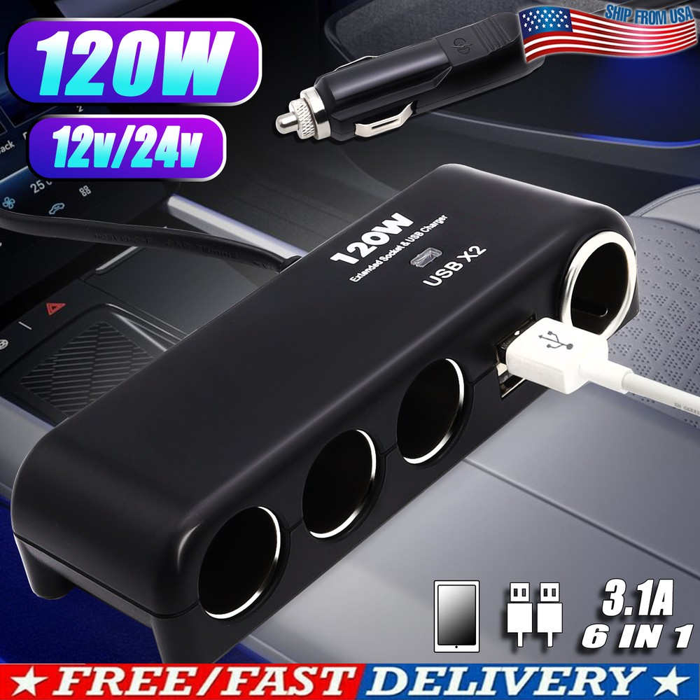 Fast Car Cigarette 12V 3.1A USB Quick Charger Multi Lighter Socket 4 Way Adapter