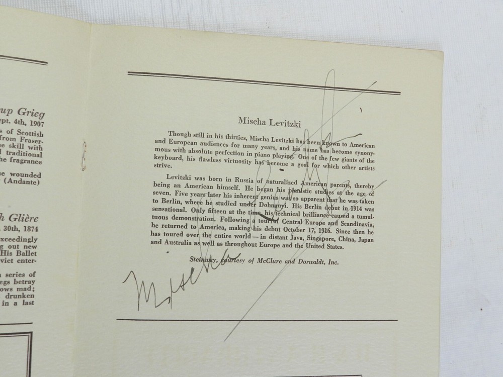 1937 Symphony Orchestra Program SIGNED BY MISCHA LEVITZKI,  CLASSICAL PIANIST