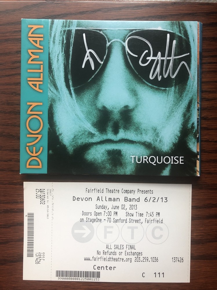 Devon Allman Hand Signed Autographed Turquoise CD Cover & Full Ticket
