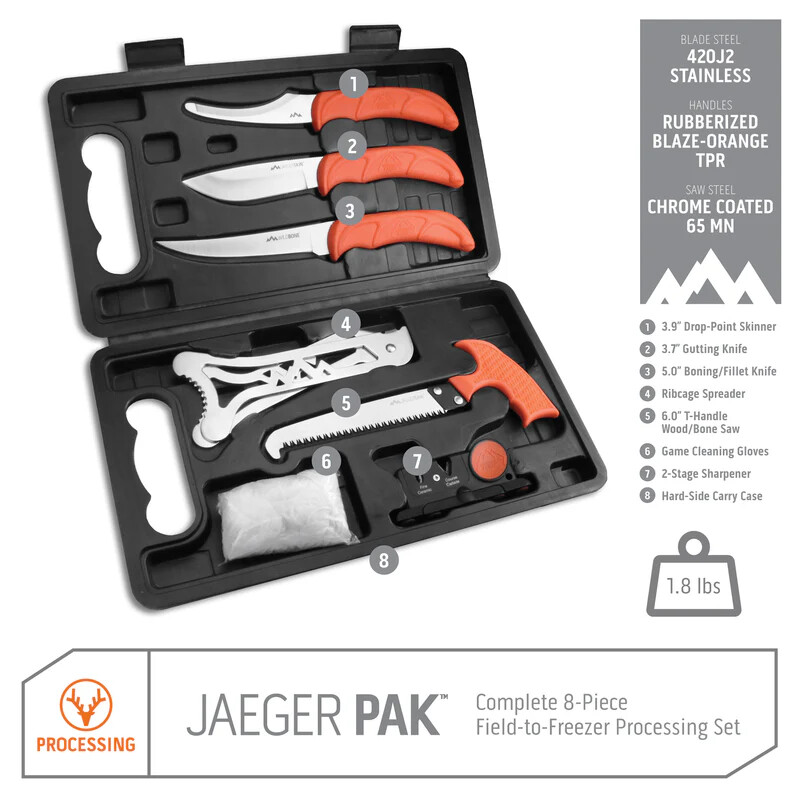 Outdoor Edge Jager Pak Game Processing Kit Fixed Blade Knife Set JP-8