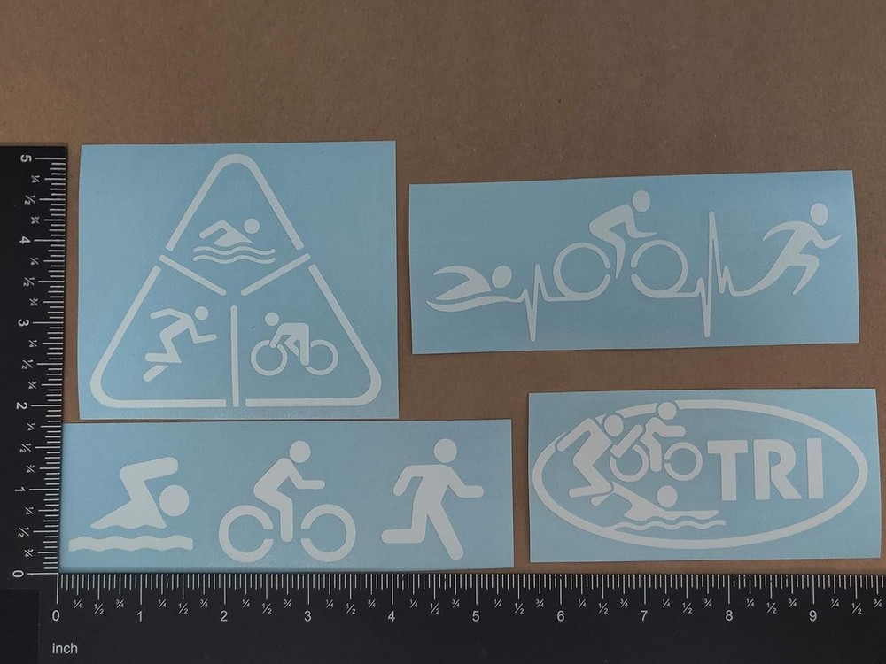 Decals 4 Pack: Swim Cycle Run, Heartbeat -White-Small ~3.5"