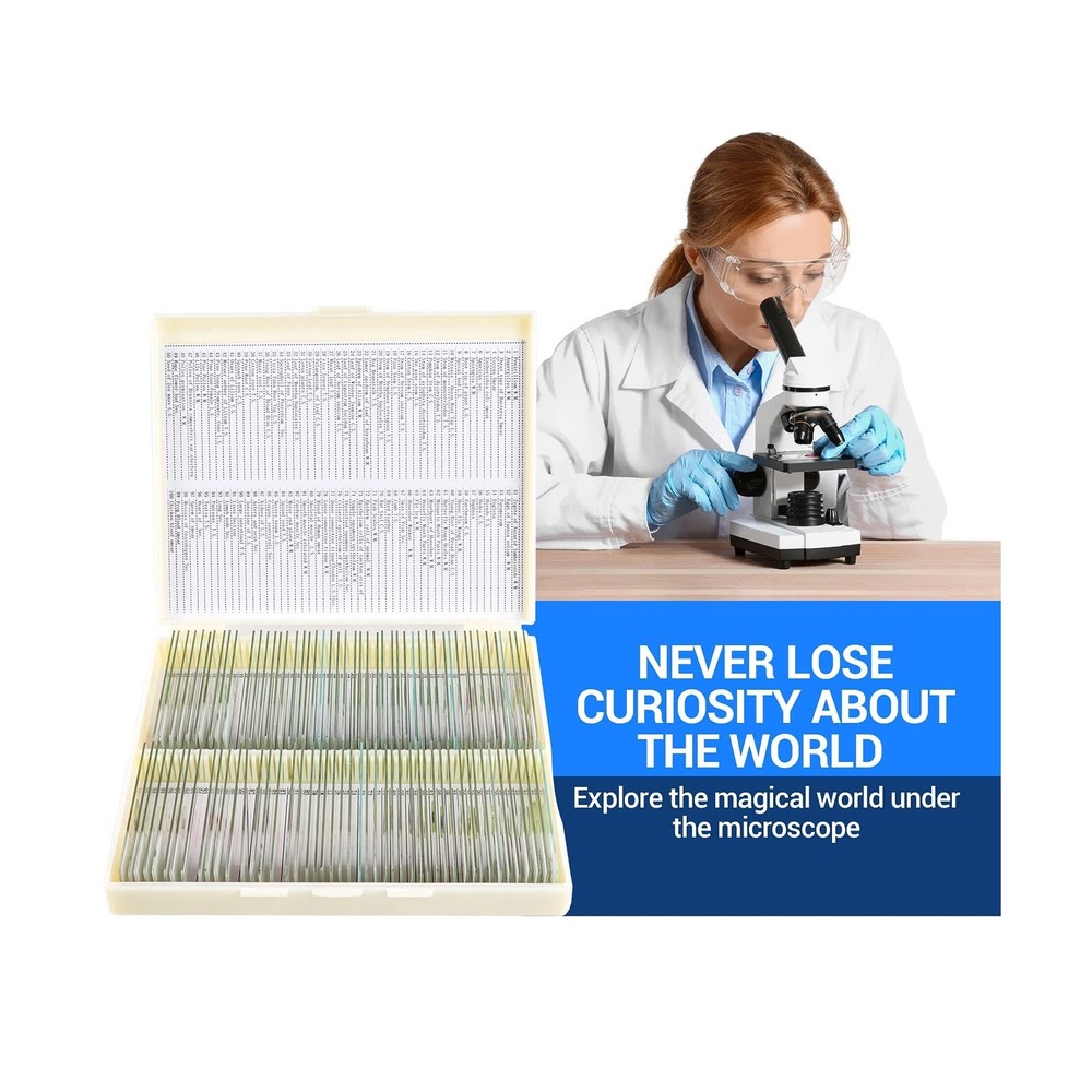 100 Prepared Microscope Slides with Specimens for Kids Adults - Bacterium, Fu...