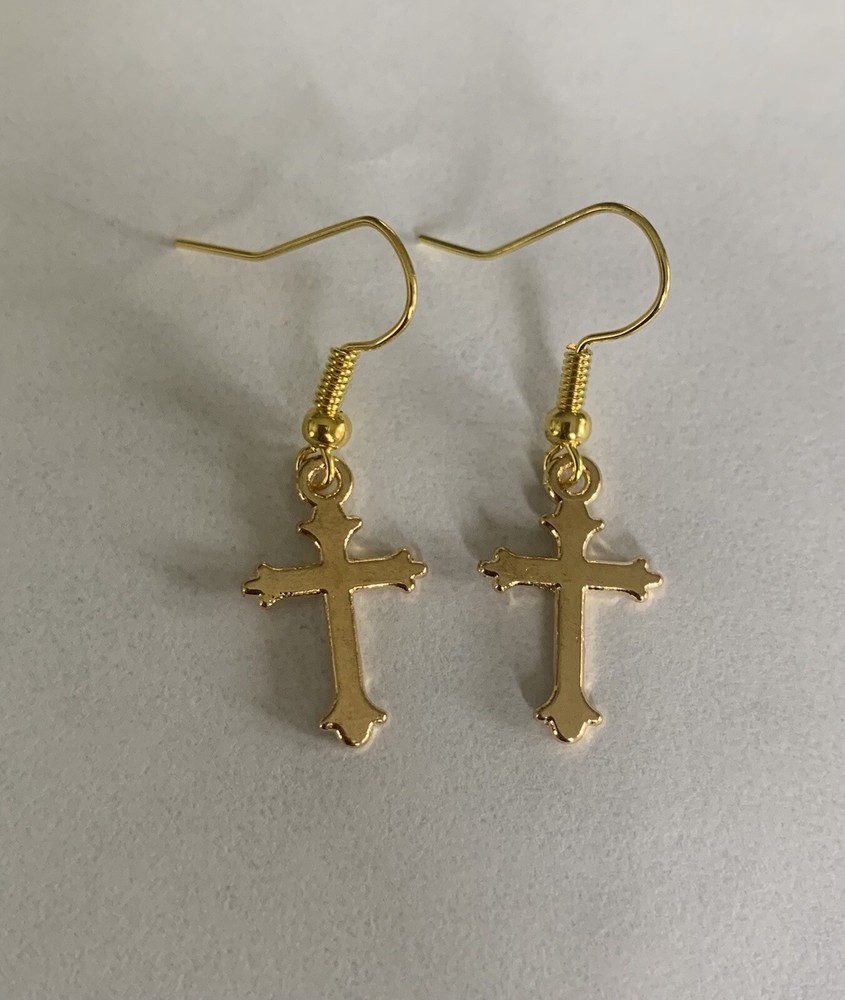 Gold Cross Dangle Earrings New