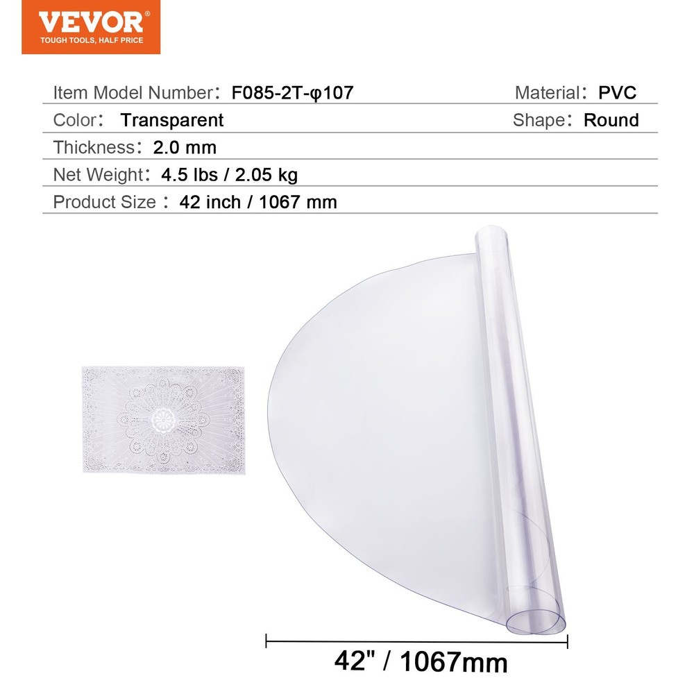 Plastic Table Cover 42 x 42 Inch 2.0 mm Thick Clear Table Protector Round
