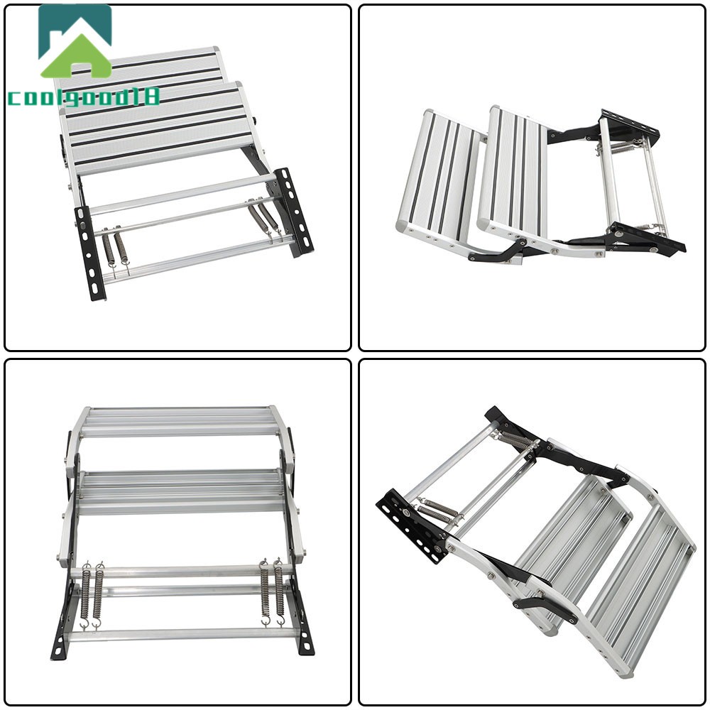 Aluminum 2 Step Pull Out Retractable RV Camper Platform Steps Stair Anti-Slip