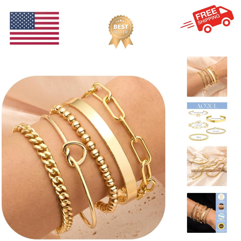 Gold/Silver Plated Bracelets for Women Stack,Bangle Cuff Bracelet Set Non Tar...