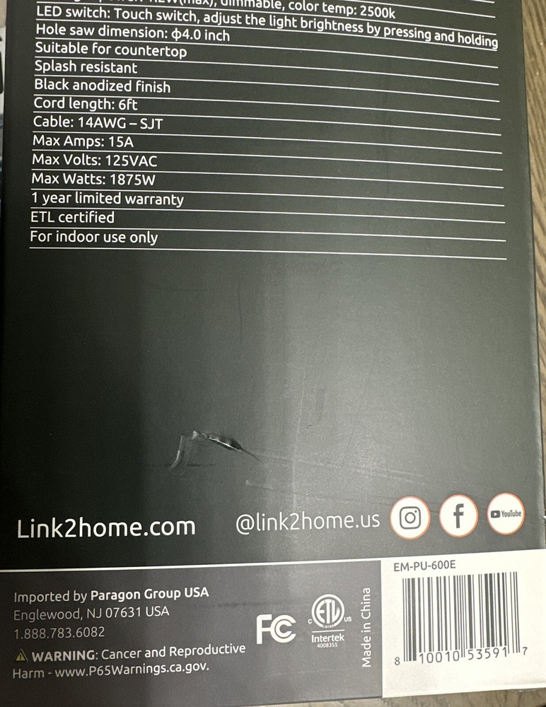 Link2Home 2-Outlets Automatic Pop Up Socket w 10-Watt Induction Wireless Charger