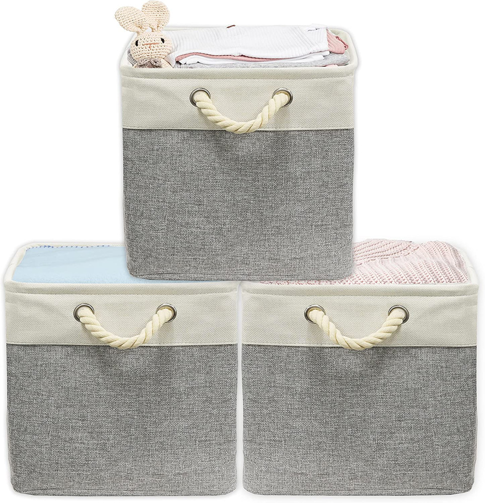 Fabric Storage Cubes, 13" x 13" Storage Bin, 3 Pack, Gray