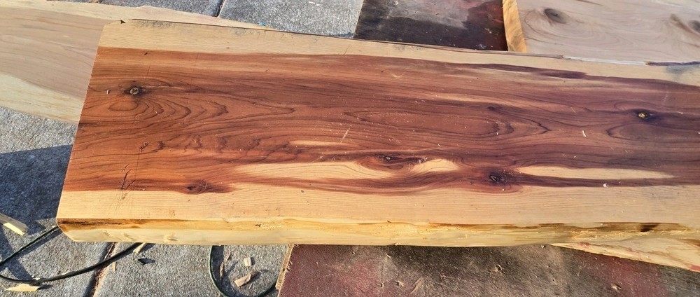 Eastern Red Cedar Live Edge Slab – 61" × 8.5" Bench / Console Top 2.5" Thick