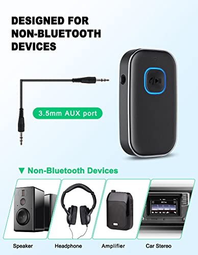 Bluetooth AUX Adapter for Car, Noise Reduction Bluetooth Receiver All Black