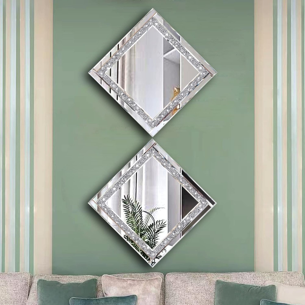 Crystal Crush Diamond Silver Mirror 12'' X 12'' 2PCS,Frameless Stylish Gorgeous