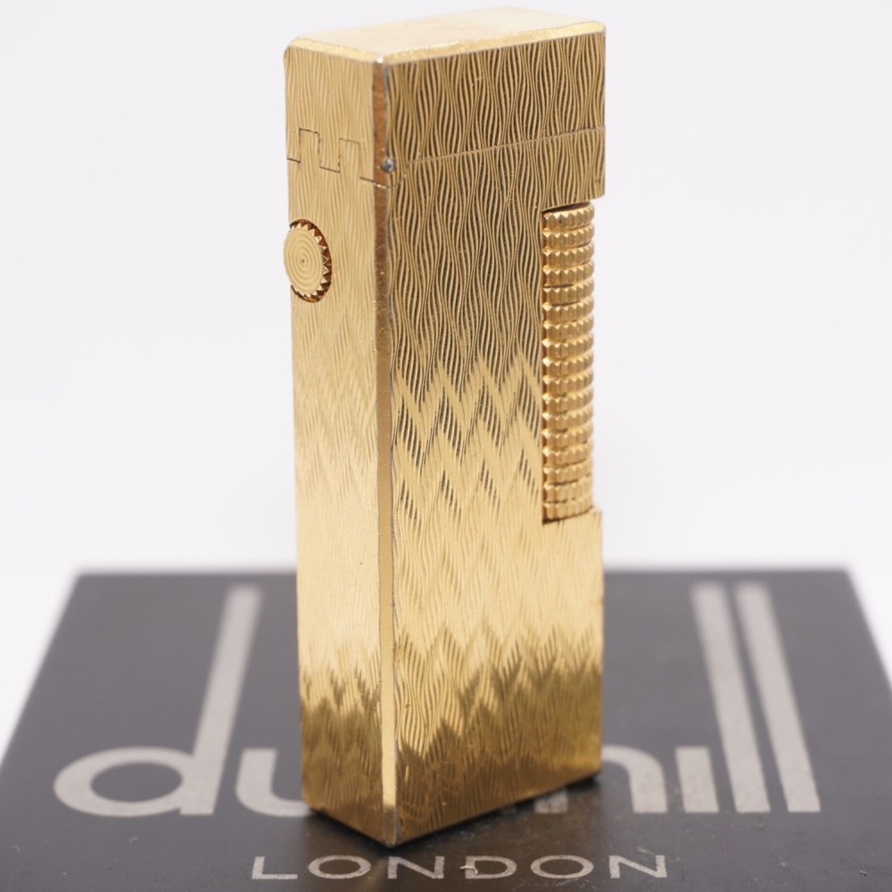 Dunhill Rollagas Lighter Gold CHEVRON Pattern-Ultrasonically cleaned_Working