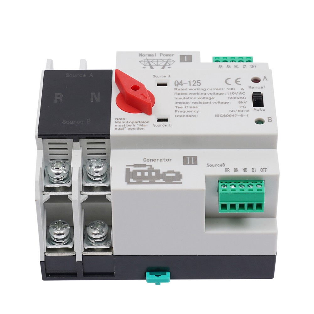 110V Automatic Transfer Switch 2P Dual Power Grid to AC Generator PC Level HOT!