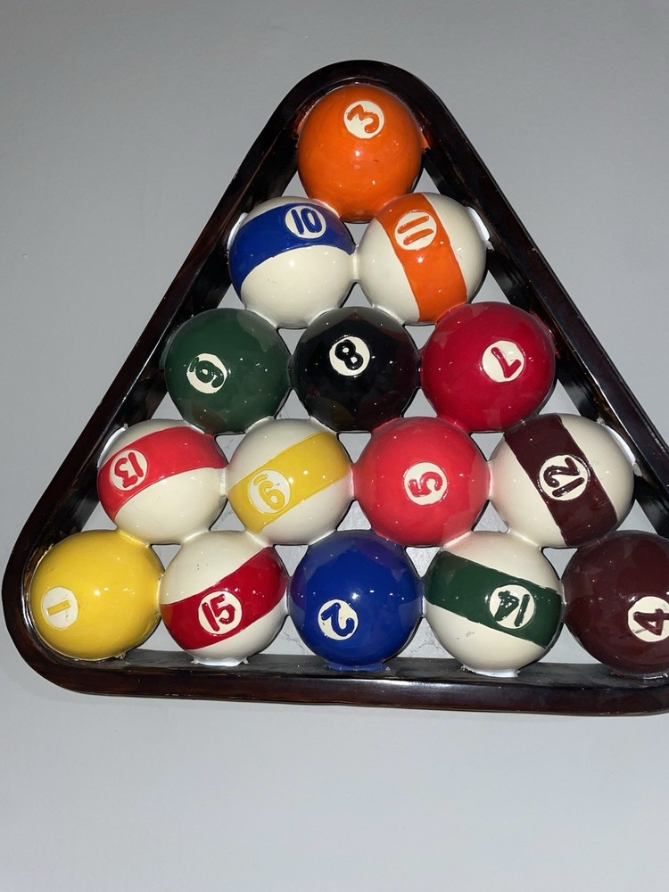 Complete Billiard Ball Set with Triangle Rack wall art