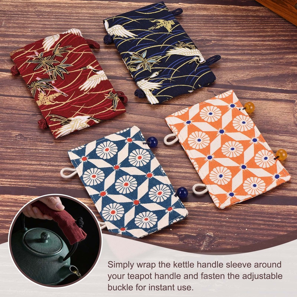 2 Pcs Teapot Handle Cover, Anti-Slip Kettle Handle Sleeve Flower Pattern, Orange